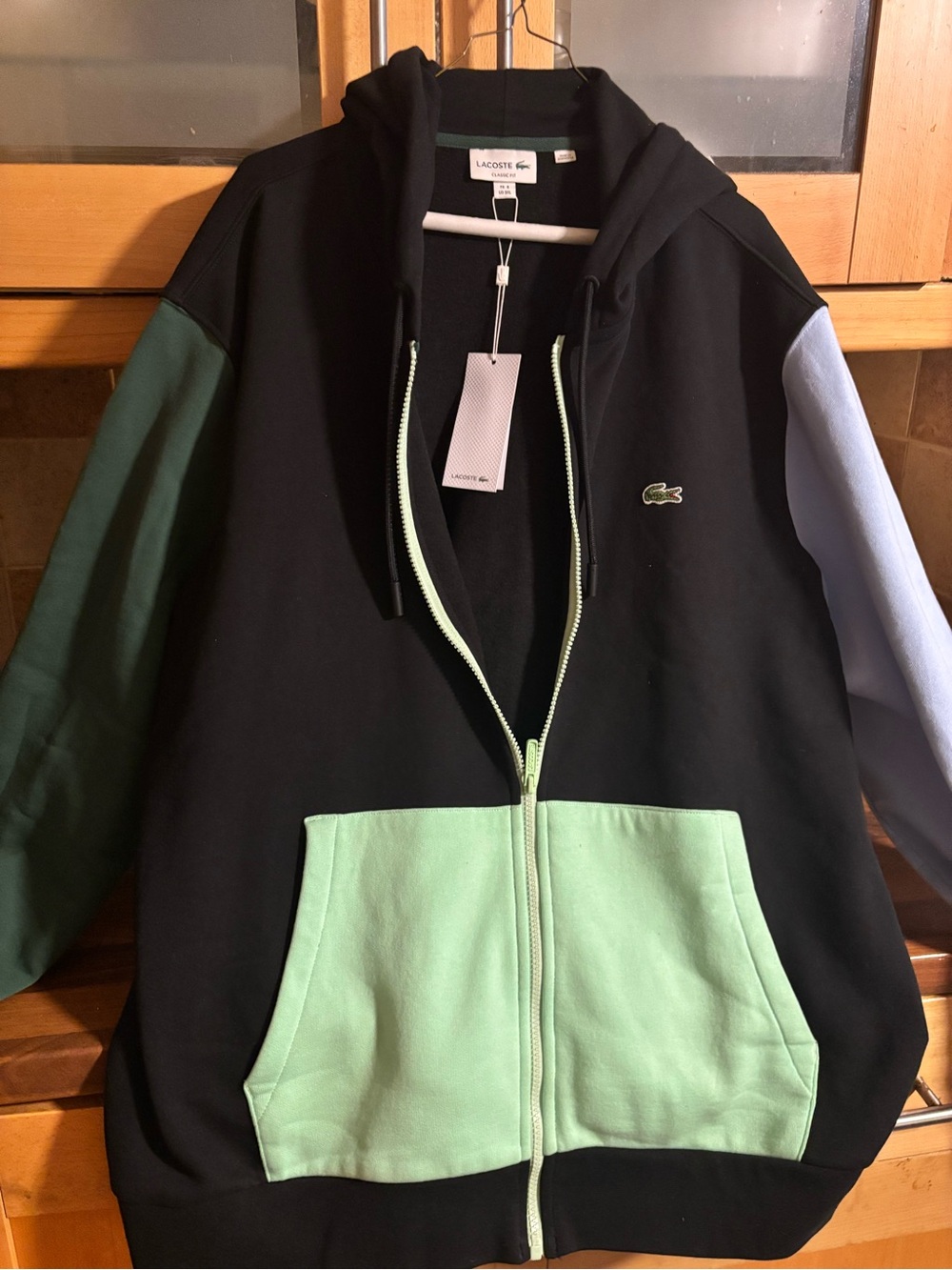 Lacoste Black Hoodie with Mint Trim